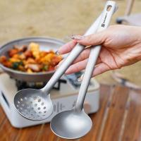 Kit de herramientas Esdera con cuchara ranurada de titanio de mango largo, filtro de servicio de alimentos, hotpot villa, ligero y duradero - details 3