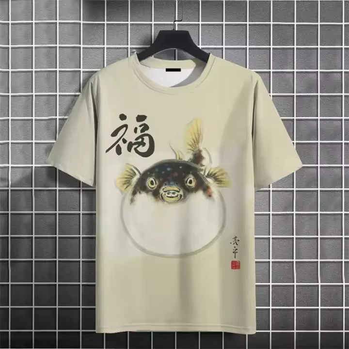 Camiseta con estampado 3D de montaña y mar para hombre, camisetas con patrón de animales y peces, camisetas de manga corta de gran tamaño con cuello redondo para verano - 1