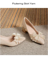 Tacones altos de moda puntiaguda francesa primavera y otoño de las mujeres nuevo tacón grueso boca poco profunda diamantes de imitación arco temperamento versátil zapatos individuales - details 14