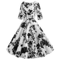 Vestido de fiesta elegante de media manga informal con estampado floral para mujer - details 28