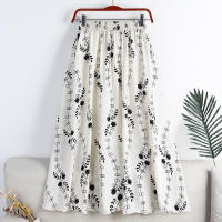 Lucyever-faldas largas con estampado Vintage para mujer, faldas plisadas de línea a que combinan con todo, elásticas, de media pantorrilla, de verano - details 10