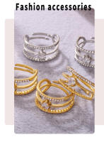 Shang Cadena Mujeres Anillo Hueco Gold Inoxidable Maple Circonita Diseño Multicapa Anillo Abierto Fashion Boda Estética Gift Judío - details 6