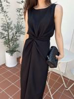 Vestido Vintage de moda versión coreana para mujer, Túnica de verano para oficina madura, sin mangas, Color sólido, temperamento, Vestido suave - details 26