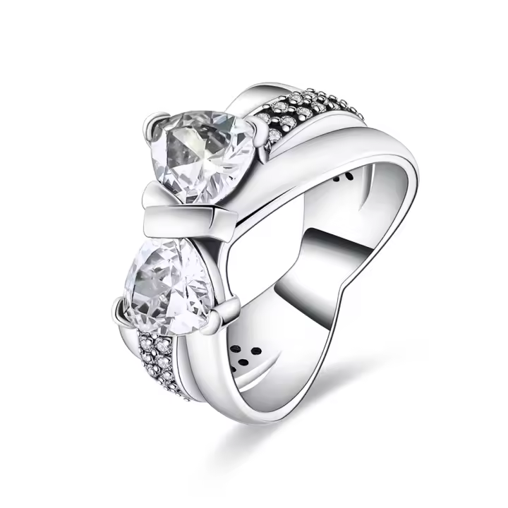 Anillo de Plata de Ley 925, anillo de corazón elevado para mujer, circonita cúbica CZ, estrella, Luna, flor, joyería de boda, anillos, regalos - 1