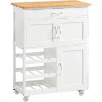Carrito auxiliar de cocina con ruedas Mueble auxiliar de cocina con cajón, botellero y estantes Carro de cocina multifuncional como mesa auxiliar para estantería de cocina, comedor y exteriores - Blanco - details 0