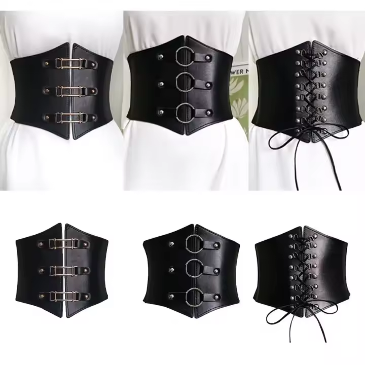 BETTERFORM Corset de Cuero PU para Mujeres Cinturón de Cintura Ancho con Hebilla Elástica - 1