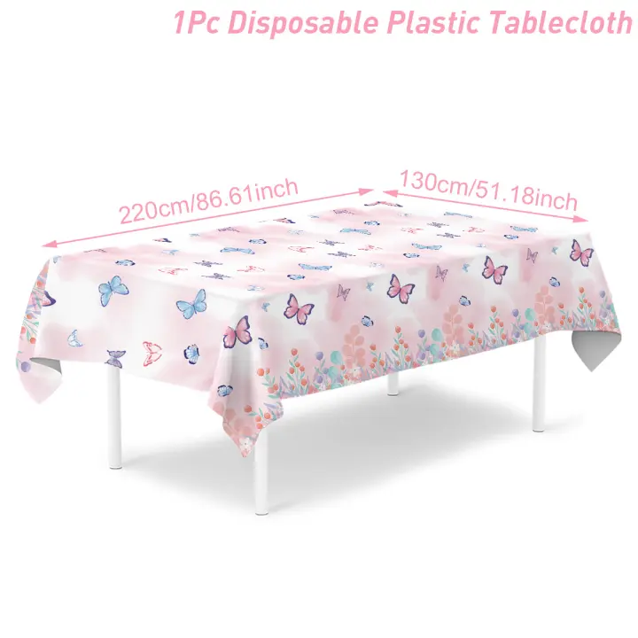 Mantel impermeable Primavera Verano mesa de mariposa al aire libre decoración de fiesta de feliz cumpleaños para niña - 1