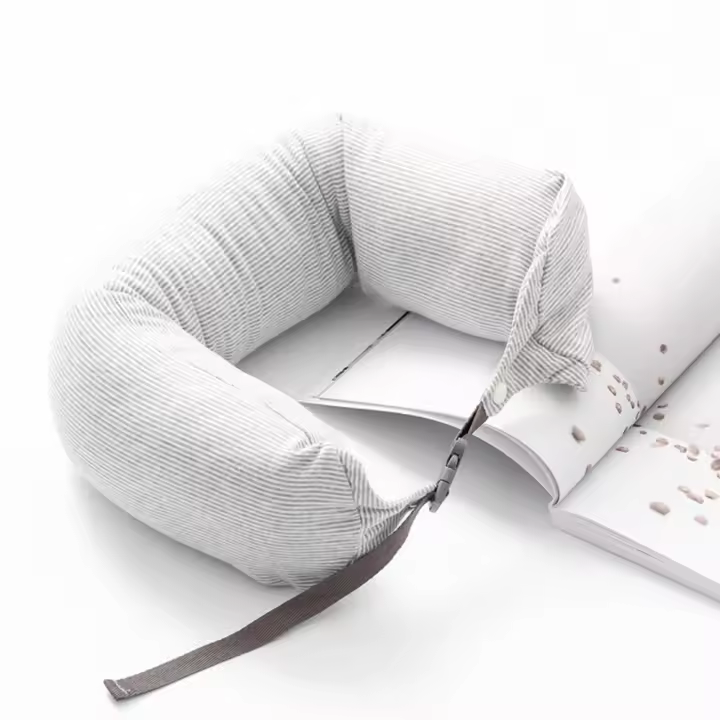 Almohada de viaje portátil en forma de U para el cuello, partículas de espuma, soporte suave para el cuello para dormir, diseño de hebilla de estilo japonés, almohada Lumbar para siesta - 1