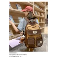Nueva y bonita versión coreana de la mochila del campus ins para estudiantes femeninas de primaria y secundaria de gran capacidad, mochila ancha con correa para el hombro fuerte y duradera. - details 4