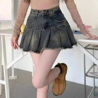 Minivestido de mujer, falda vaquera de cintura alta, diseño de borlas retro, delgado, muchos arrugas en verano - details 3