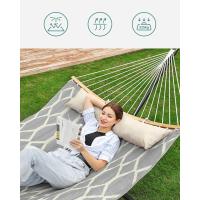 Hamaca de Bambú con Barras Separadoras Curvas Desmontables, Almohada, 200 x 140 cm, Carga 225 kg, Gris y Beige - details 4