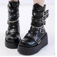 Night Knight Original Martin Boots Spice Girl Cabeza redonda de suela gruesa Super Cool Botas cortas Hebilla Botas Martin decorativas con cordones - details 1
