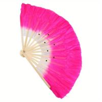 Abanico de baile corto de bambú con velo de rosa de arte popular chino para danza del vientre - details 3