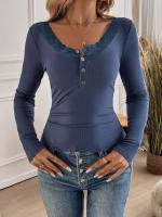Camiseta de cuello en U para mujer 2025, moda otoño invierno, top de manga larga, ropa popular coreana para mujer - details 8