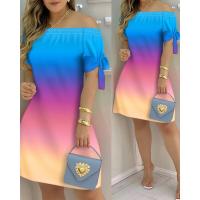 Vestido Estampado Sexy A La Moda Para Mujer, Vestido Acampanado De Manga Corta Con Hombros Descubiertos, Minivestidos Con Hombros Descubiertos Para Mujer - details 28