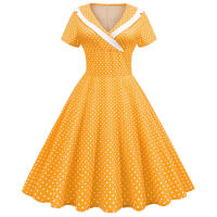 Vestido midi de línea A informal y elegante con cuello y manga corta para fiesta de lunares de verano para mujer - details 20