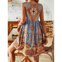 Vestido estampado con cuello en V para mujer, ropa informal sin mangas, moda de verano - details 3