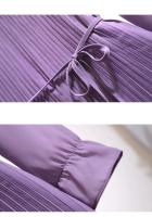 Vestido elegante de gasa hasta la rodilla para mujer con cuello de volantes y cremallera, línea A morada, moda coreana para mujer - details 11