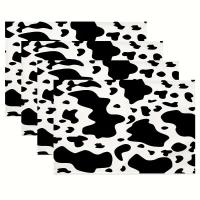 4 manteles individuales con estampado, manteles lavables con estampado de vaca en blanco y negro, temáticos para festivales, banquetes, mesas de comedor y - details 0