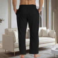 Pantalones De Pijama Para Hombres Color Sólido Tejidos Con Bolsillos Pantalones De Lounge Homewear Bottoms De Poliéster Y Spandex - details 4