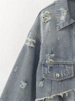 - st Ripped Short Denim Women, camiseta suelta con hombros caídos, chaqueta casual para mujer - details 1