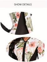 Traje de baño de una pieza con estampado floral de manga larga, traje de buceo y surf de corte alto con cremallera y estampado - details 10