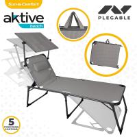 Plegable con Parasol Gris, Antivuelco, Reclinable 3 Posiciones, Material: Acero y textileno, Medidas: 193x53x30cm, Peso máx. soportado 110Kg, Tumbonas Plegables (62288) - details 10