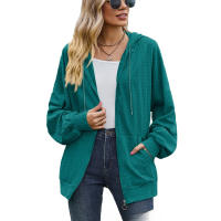 Otoño e Invierno nueva chaqueta de mujer suéter con capucha suelta de manga larga con bolsillo de Color sólido - details 4