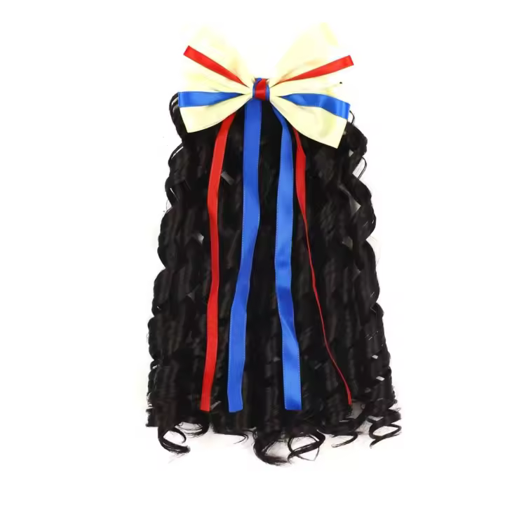Gorros para niños, regalos de cumpleaños de princesa, cinta con lazo, cola de caballo, postizos Retro, peluca con cola de caballo rizada para niños, cola de caballo de pelo Royal Roll - 1