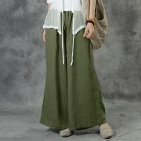Nuevos pantalones de pierna ancha informales de talla grande de verano, pantalones de cintura elástica de lino y algodón de Color sólido, pantalones con cordón de calle para mujer - details 6