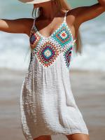 Vestido Vintage sin mangas con cuello en V para mujer, traje de baño recortado para playa y piscina, Verano - details 3
