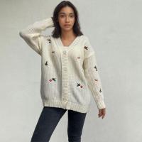 Suéter de punto suelto con cuello en V para mujer, ropa de abrigo bordada, estética, recién llegado - details 5
