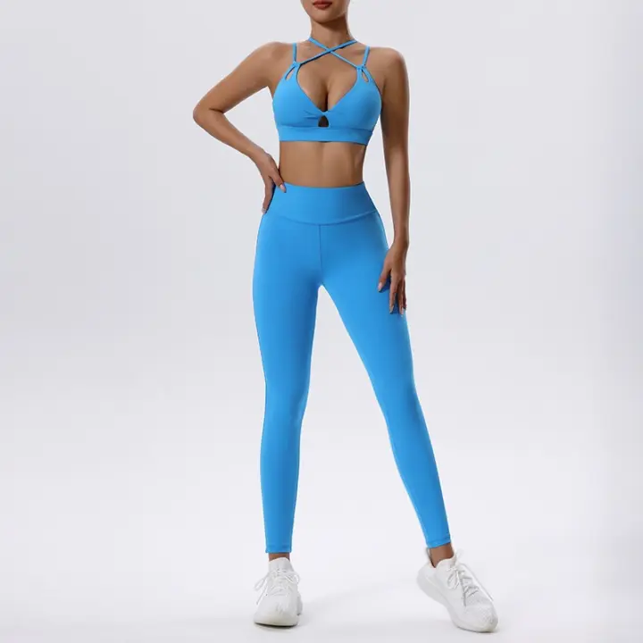 Conjunto de Yoga Transpirable para Mujeres Top Corto con Shorts y Leggings de Cintura Alta - 1