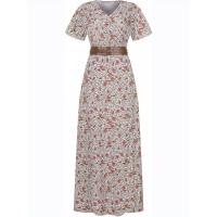 Vestido Maxi Floral Elegante con Cuello en V - Estilo Chic de Verano con Cinturón, Tela Tejida Durable y de Fácil Mantenimiento - details 15