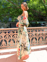 2025 nueva falda de playa de un hombro con estampado de gasa, vestido largo estilo vacaciones junto al mar para mujer - details 5
