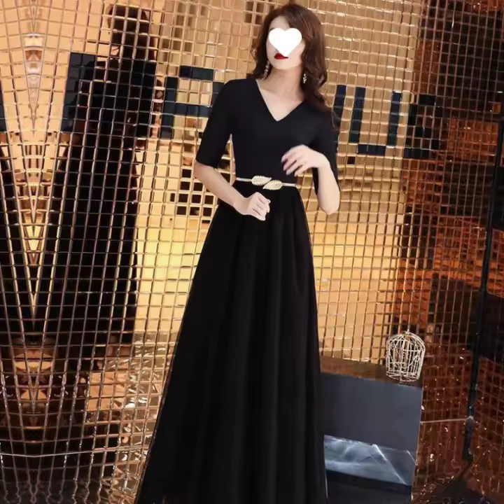 Vestido Elegante para Mujer Talla Grande Negro Atmósferico Francés Vestido de Baño de Alta Calidad - 1