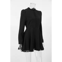 Vestido negro de línea A con diseño de manga larga para mujer, primavera verano, nuevo. - details 11