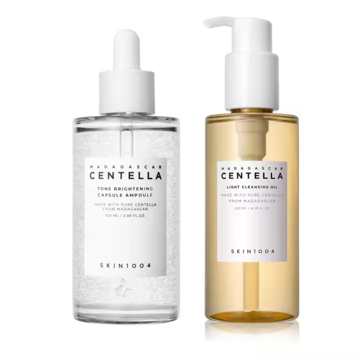 SKIN1004 Ampolla en cápsula iluminadora de tono Madagascar Centella de 100 ml y aceite limpiador ligero de 200 ml - 1