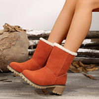 Botas de nieve de gamuza con tacón grueso para otoño e invierno, zapatos de algodón con manga de ocio, Color sólido, novedad de 2024 - details 2