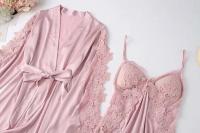 Ence Conjunto de bata de flores para mujer, kimono de boda con correa de cinta, ropa de dormir, 2 piezas - details 5