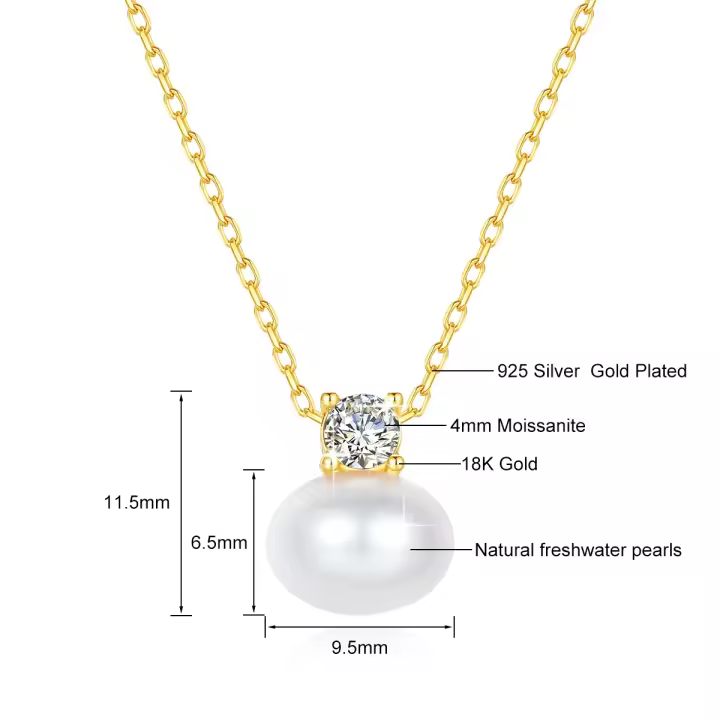 Colgante de Perla Natural Collar de Oro Sólido 18K con Moissanita Ideal para Mujeres - 1