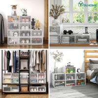 Organizador de Zapatos de Plástico Transparente con Puerta 12 Set, Plegable y Apilable, Tamaño 35,7 x 27,6 x 20,8cm Negro - details 23