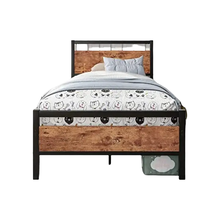 Marco de cama individual de metal con cabecera, mueble de dormitorio - 1