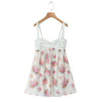 Vestidos 2025 Verano Mujer Sexy Espalda Descubierta Patchwork Estampado Floral Vestido de Tirantes Cintura Alta Línea A Mini Vacaciones Casual Robe - details 0