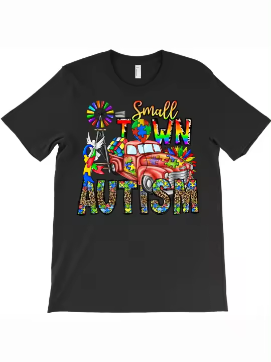 Camiseta de autismo de ciudad pequeña, regalo para papá, manga corta con cuello redondo suave y cómoda, 2096g - 1