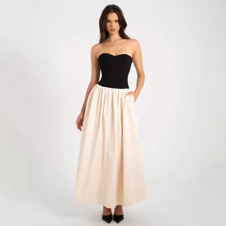NOVEDAD DE VERANO 2025, vestido sin mangas sin tirantes en contraste a la moda para mujer - 1
