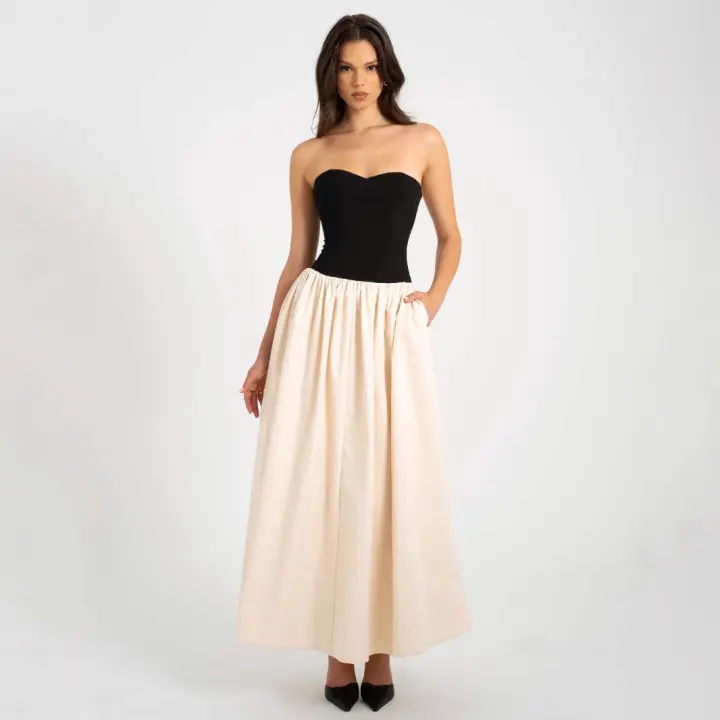 NOVEDAD DE VERANO 2025, vestido sin mangas sin tirantes en contraste a la moda para mujer - 1