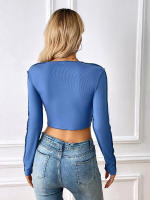 Camisetas de manga larga para mujer, ropa informal ajustada, suave, cuello redondo, elegante y brillante, primavera, 2023 - details 2