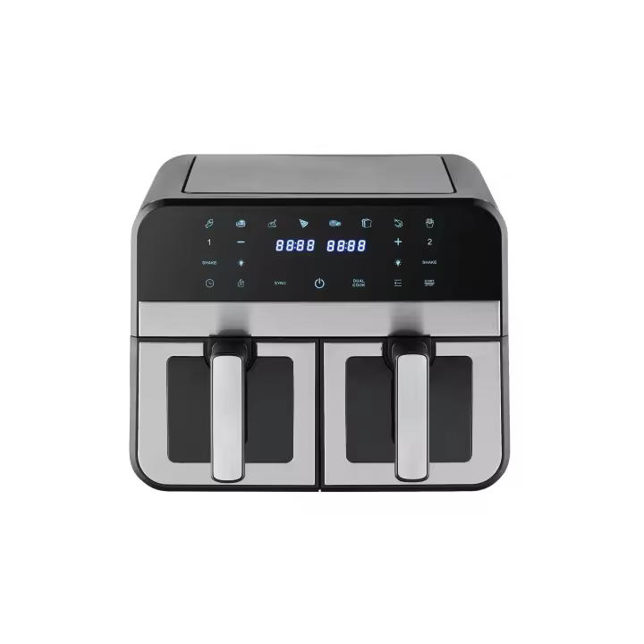 Freidora de aire sin aceite, doble, gran capacidad 9L, 8 programas preestablecidos, ventana de visualización digital Freidora de aire sin aceite seca 4.5L+4.5L, freidora de aire sin aceite 2500W, - 1