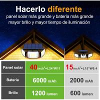 Luz Solar Exterior Focos Led Solares Potente 6000mAh Batería Luces Solares 1200LM con Sensor de Movimiento Garajes Luces de Jardin (2 paquetes) - details 3